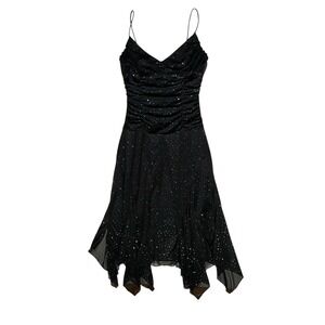 Y2K Whimsygoth Sparkle Fairy Dress Size L Black Asymmetric Hem Romantic Goth Alt